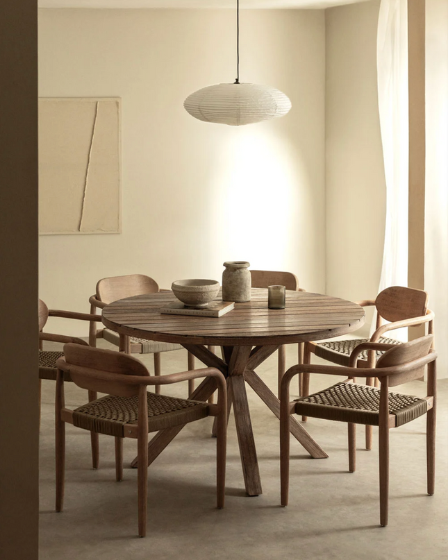 Round Dining Table Set Ø120 cm in Wood with 6 Armchairs – Naele