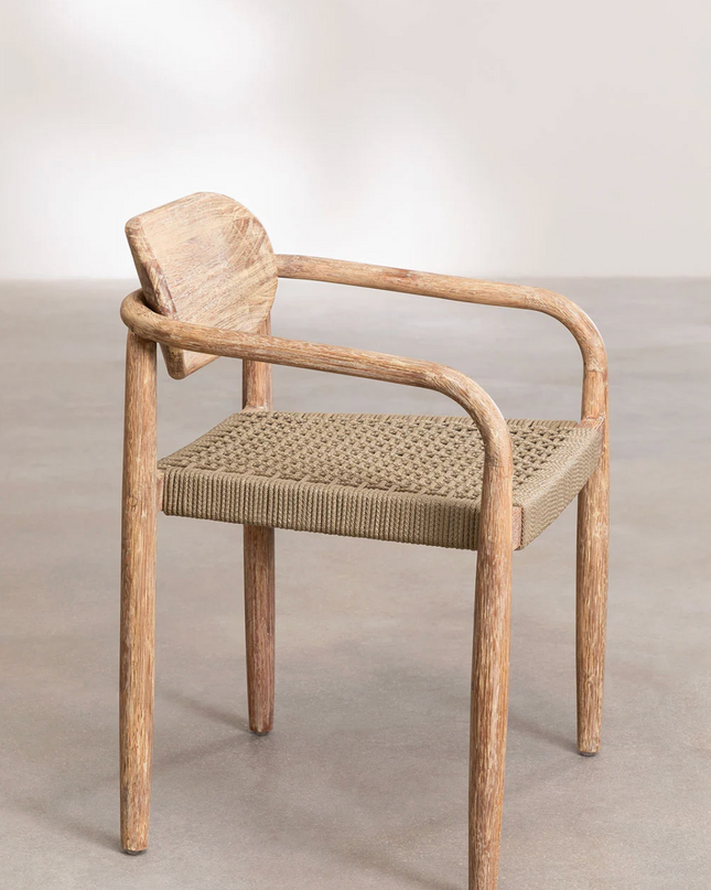 Round Dining Table Set Ø120 cm in Wood with 6 Armchairs – Naele