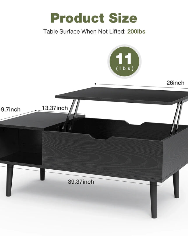 Duni Lift-Top Coffee Table – Coffee Table with Lift-Top and Storage, Wooden Design