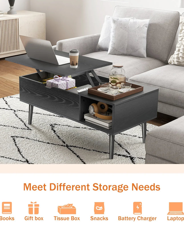 Duni Lift-Top Coffee Table – Coffee Table with Lift-Top and Storage, Wooden Design