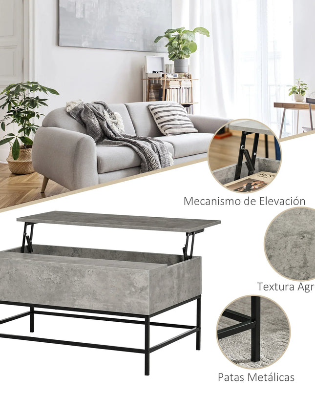 Lift-Top Coffee Table with Storage – 90 × 60.5 × 45.5 cm, Hidden Compartment