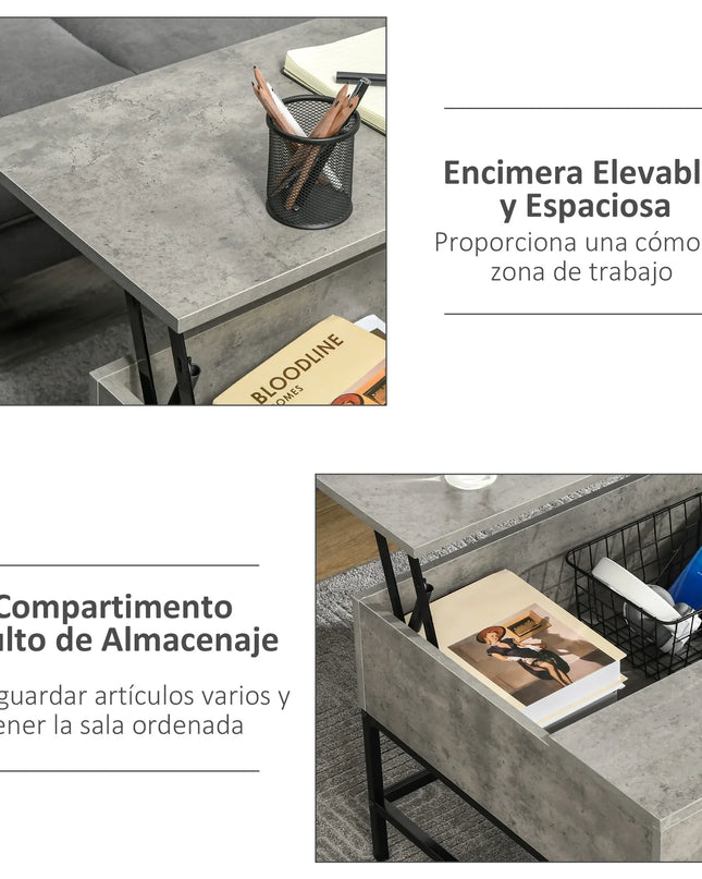 Lift-Top Coffee Table with Storage – 90 × 60.5 × 45.5 cm, Hidden Compartment