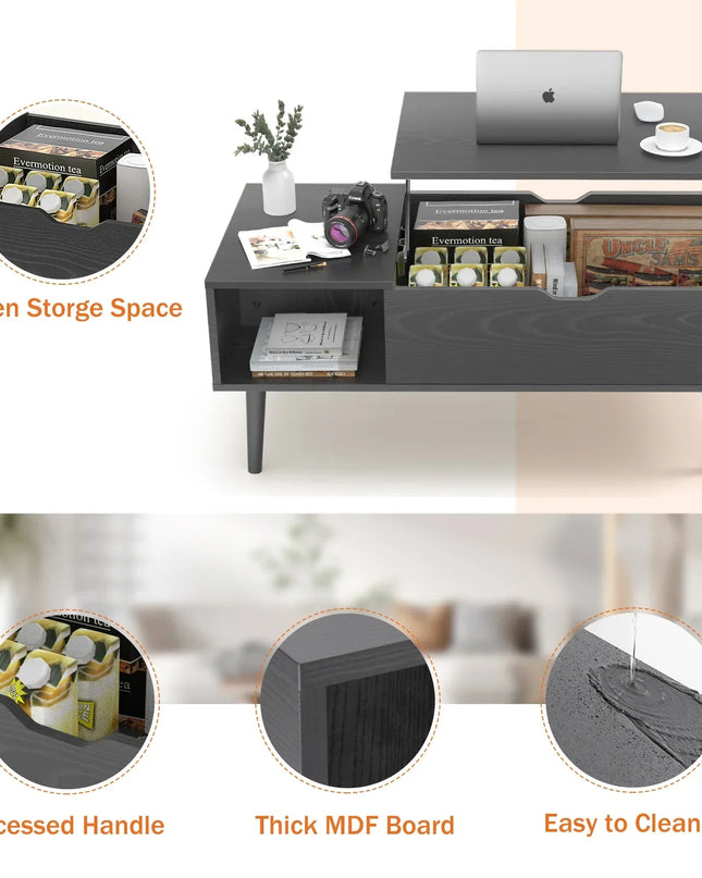 Duni Lift-Top Coffee Table – Coffee Table with Lift-Top and Storage, Wooden Design