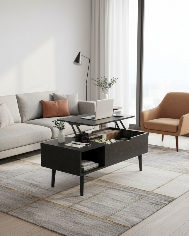 Duni Lift-Top Coffee Table – Coffee Table with Lift-Top and Storage, Wooden Design