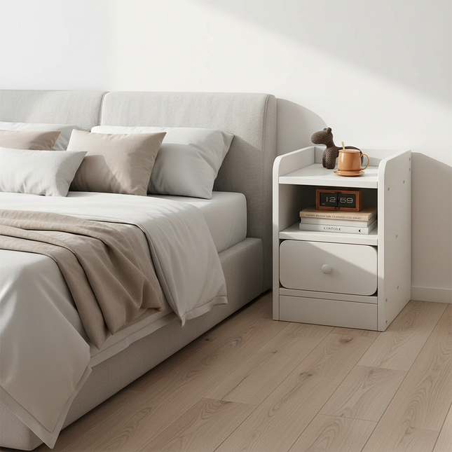 Wooden Bedside Table with Drawer and Storage